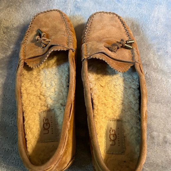 UGG Sz 8 Roni Moccasin Slipper Suede Leather Loafer Shoes Chestnut Brown Women’s - Picture 12 of 16
